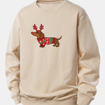 Christmas Dachshund With Reindeer Antlers Print Relax Fit Sweatshirt