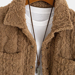 Geometric Jacquard Teddy Fleece Button Up Shirt