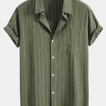 Linen Look Striped Button Up Shirt & Drawstring Shorts