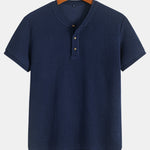 Henley Neck Textured Ribbed Hem T-Shirt