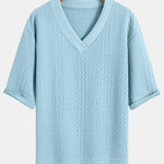 Relax Fit Geometric Jacquard V Neck Three Quarter Sleeve T-Shirt & Shorts