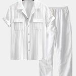 Textured Cuban Collar Pocket Shirt & Straight Leg Linen Pants