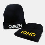 Unisex Queen And King Embroidery Knitted Hat Set