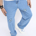 Butterfly embroidered straight-leg jeans