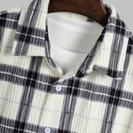 Men's Pleated Plush Plaid Long Sleeve Shirt