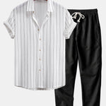Stripe Textured Button Up Shirt & Straight Leg Linen Pants