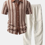 Plaid Jacquard Button Up Shirt & Straight Leg Linen Pants