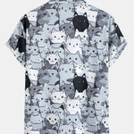 Cartoon Cat Print Button Up Shirt
