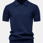 Pineapple Texture Knit V Neck Polo Shirt