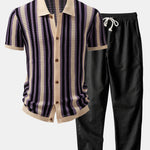 Stripe Eyelet Crochet Shirt & Straight Leg Linen Pants
