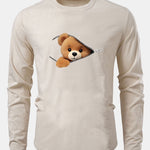 Zipper Bear Print Cotton Arc Hem T-Shirt