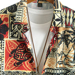 Palm Tree Turtle Ethnic Geometry Print Button Up Shirt & Swim Shorts