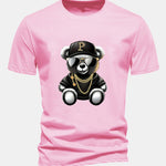 Regular Fit Hip Hop Bear Print Cotton T-Shirt