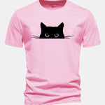 Regular Fit Black Cat Print Cotton T-Shirt