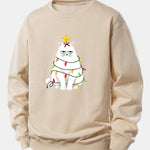 Christmas Lights White Cat Print Relax Fit Sweatshirt