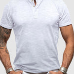 Men's solid color casual henley short-sleeved polo
