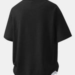 Relax Fit Smiley Face Print 2 In 1 Notched Collar Waffle T-Shirt