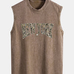 Camouflage New York Print Washed Distressed Tank Top