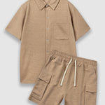 Men's Textured Resort Style Casual Button-Down Shirt  Shorts Set