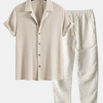 Waffle Textured Cuban Shirt & Straight Leg Linen Pants