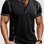 Men's Henry half-button color-blocked casual short-sleeved polo