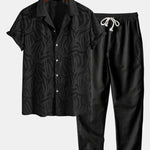Jacquard Texture Cuban Shirt & Straight Leg Linen Pants