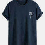 Regular Fit Palm Tree Slogan Print Cotton T-Shirt