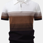Striped Gradient Knitted Polo Shirt & Straight Leg Ribbed Pants