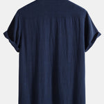 Linen Rayon Blend Button Up Shirt & Crinkled Textured Drawstring Shorts