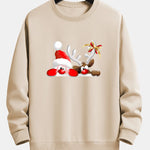 Santa Claus And Reindeer Print Relax Fit Sweatshirt