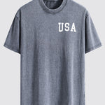 Retro USA Print Washed Distressed Drop Shoulder T-Shirt
