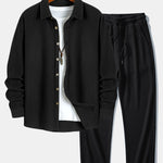 Long Sleeved Waffle Button Up Shirt & Drawstring Knitted Waffle Pants