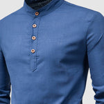 Men's Solid Color Cotton Linen Stand Collar Shirt