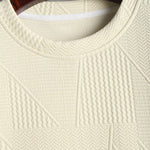 Geometric jacquard round neck short sleeved T-shirt-Beige