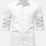 Long Sleeve Linen Cotton Blend Shirt With Pocket