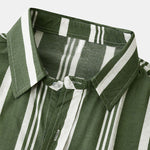 Men's Cotton Linen Stripe Short Sleeve Shirt