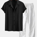 Muscle Fit Diamond Texture Cuban Shirt & Straight Leg Linen Pants