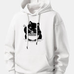 Black Cat Ramen Print Relax Fit Hoodie