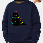 Colorful Light Black Cat Print Teddy Fleece Lined Sweatshirt