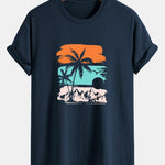 Regular Fit Palm Tree Silhouette Print Cotton T-Shirt