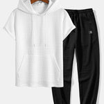 Kangaroo Pocket Waffle Hooded T-Shirt & Drawstring Waffle Jogger Pants
