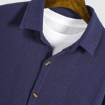Men's solid color textured striped short-sleeved shirt