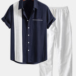 Linen Look Contrast Button Up Shirt & Straight Leg Linen Pants