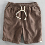 Short Sleeve V Neck Linen Rayon Blend Shirt & Linen Cotton Blend Drawstring Shorts