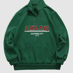Men's "OSAKLAND" letter print quarter-zip stand collar sweatshirt