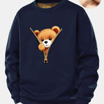 Zipper Bear Print Teddy Fleece Lined Sweatshirt