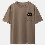 Pocket Cat Print Drop Shoulder Oversize T-Shirt