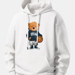 Basketball Bear Print Relax Fit Drawstring Hoodie