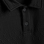 Geometric Vintage Jacquard Lapel Short-Sleeved Polo-Black