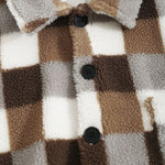 Men's Classic Plaid  Fluffy Faux Fur Single Pocket Button Lapel Jacket